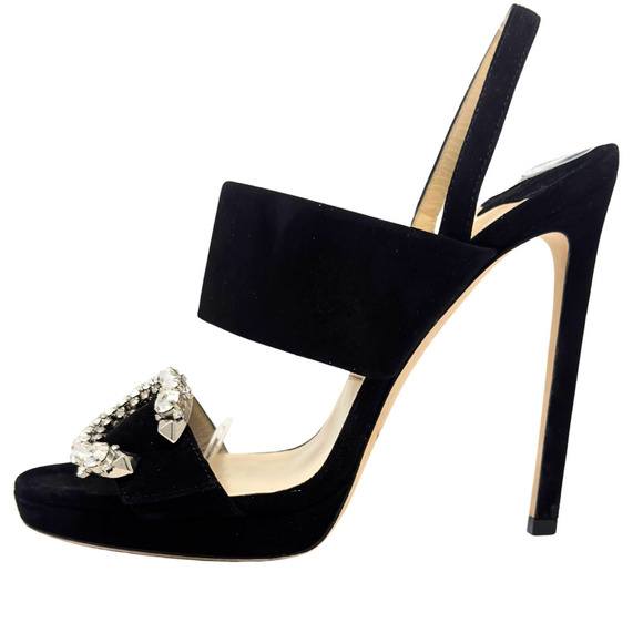 Jimmy Choo Shoes - Jimmy Choo Heels White Crystal Black Suede Slingback Platform Sandals EU‎ 36.5